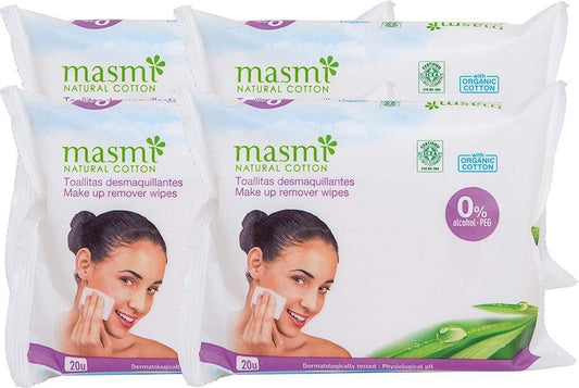 Masmi Natural Cotton Bio Make-Up Cleaning Wipes (4 Packs Of 20)