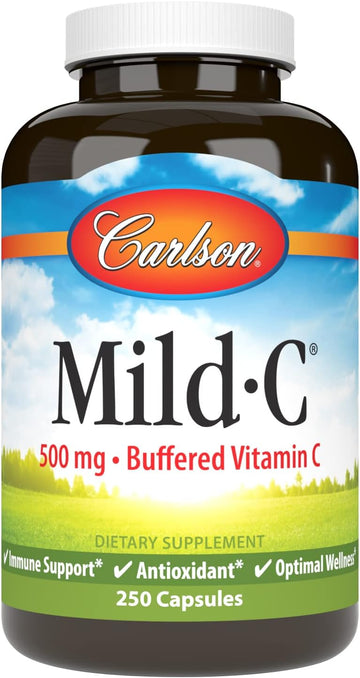 Carlson - Mild-C, 500 mg Buffered Vitamin C, Immune Support & Optimal Wellness, Antioxidant, 250 capsules