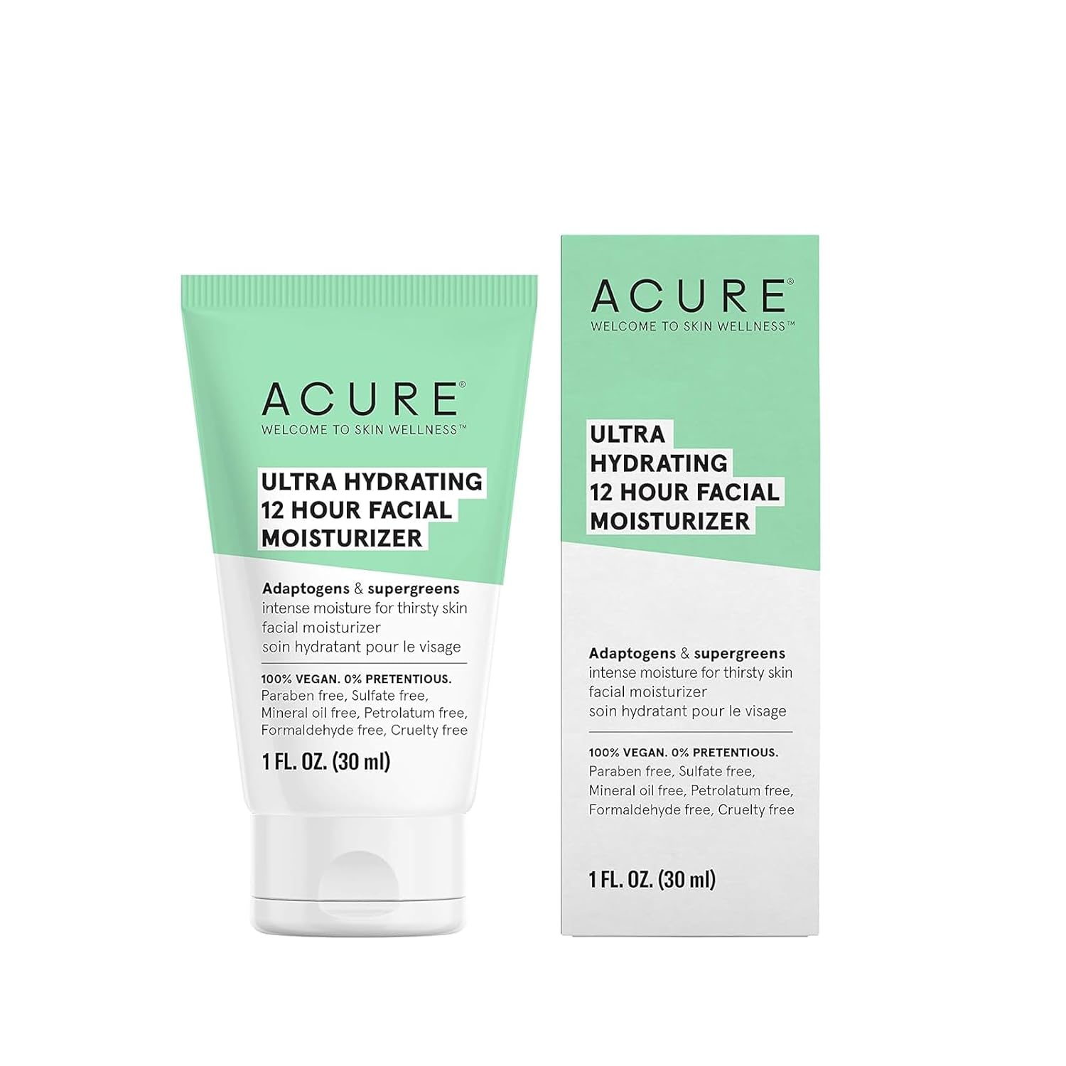 Acure Ultra Hydrating 12 Hour Facial Moisturizer - Intense Morning Moisture For Dry Dull Skin - Infused Blend Of Adaptogens Aswagandha & 7 Supergreens - All Natural Vegan Cream Formula - 1 Fl Oz