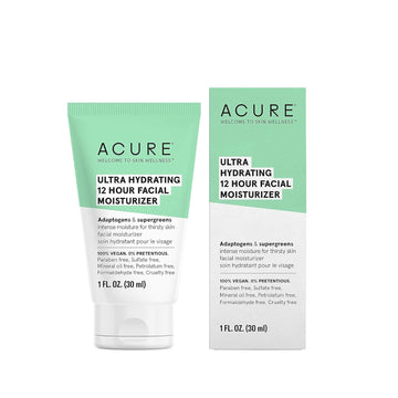 Acure Ultra Hydrating 12 Hour Facial Moisturizer - Intense Morning Moisture For Dry Dull Skin - Infused Blend Of Adaptogens Aswagandha & 7 Supergreens - All Natural Vegan Cream Formula - 1 Fl Oz