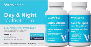 Multivitamin Day & Night Routine | Energy & Mental Clarity, Bones & Joints, Beauty, Restful Sleep | 30-Day Supply | Vitamins A, C, D, E, B-Complex | Magnesium, Biotin, Zinc, Botanicals, & Minerals