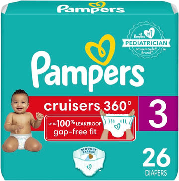 Pampers Cruisers 360 Diapers - Size 3, 26 Count, Pull-On Disposable Baby Diapers, Gap-Free Fit