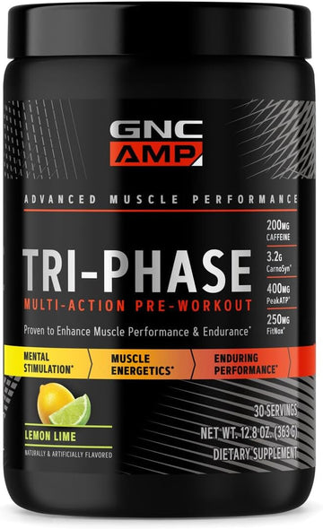 Gnc Amp Tri-Phase Multi-Action Pre-Workout | Supports Muscle Performance & Endurance | Lemon Lime | 30 Servings