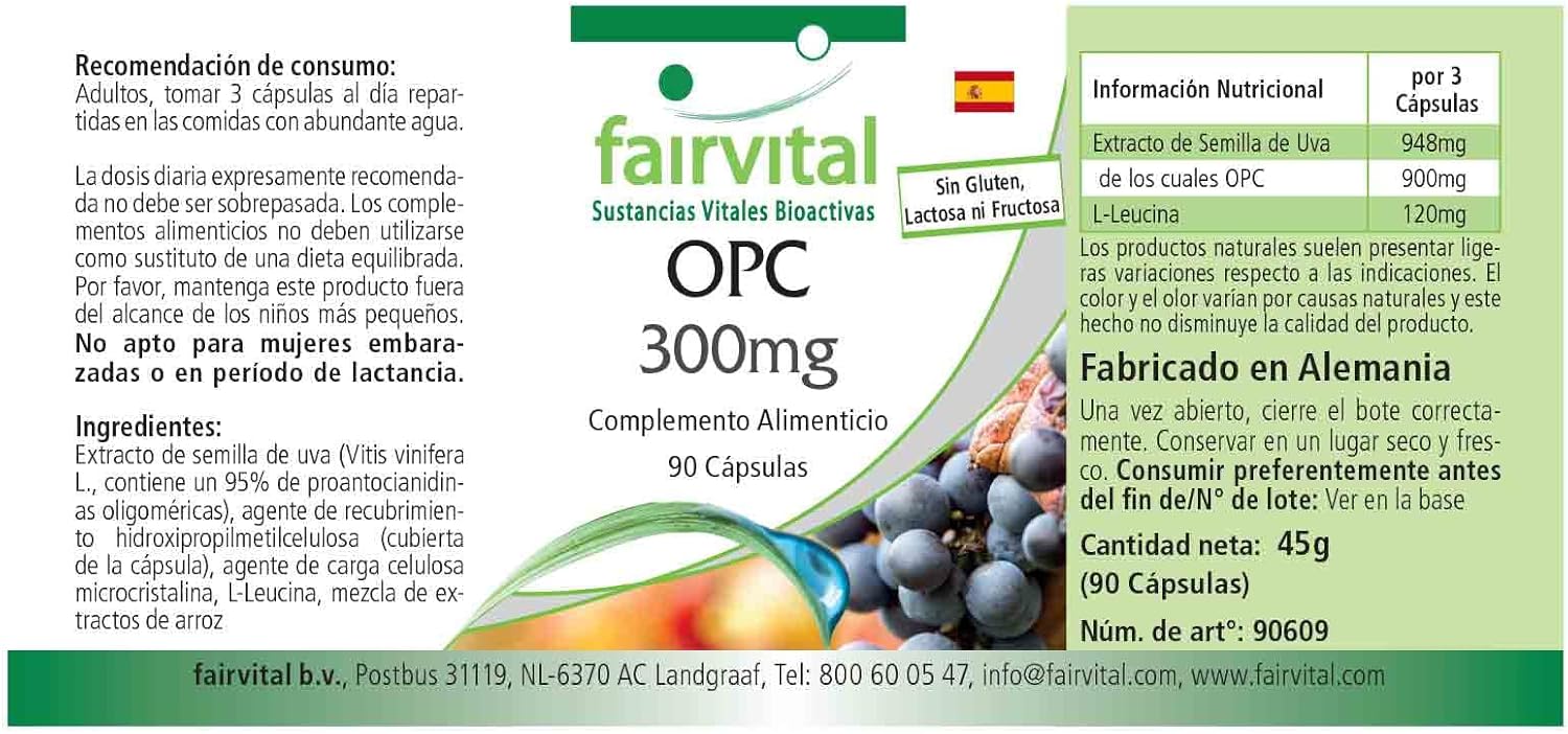 Fairvital | OPC 300mg - VEGAN - HIGH DOSAGE - 90 capsules - oligomeric proanthocyanidins : Amazon.co.uk: Health & Personal Care