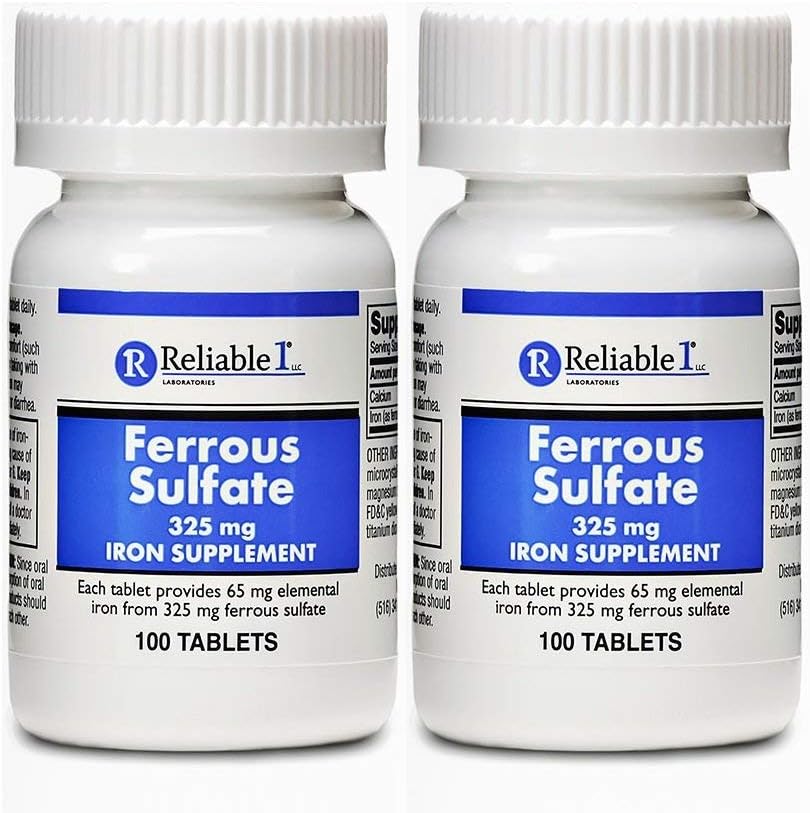 Ferrous Sulfate 325Mg Iron Supplement (2-Pack) | Iron Pills | | 100 Iron Tablets Per Bottle, 2-Pack