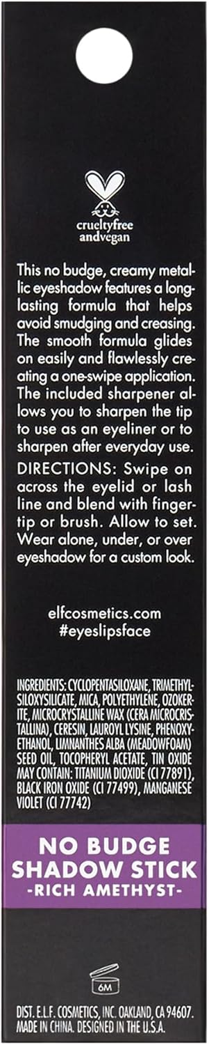 e.l.f. No Budge Shadow Stick, Longwear, Smudge-Proof Metallic Eyeshadow, Rich Amethyst, 0.056 Oz (1.6g) : Amazon.co.uk: Beauty