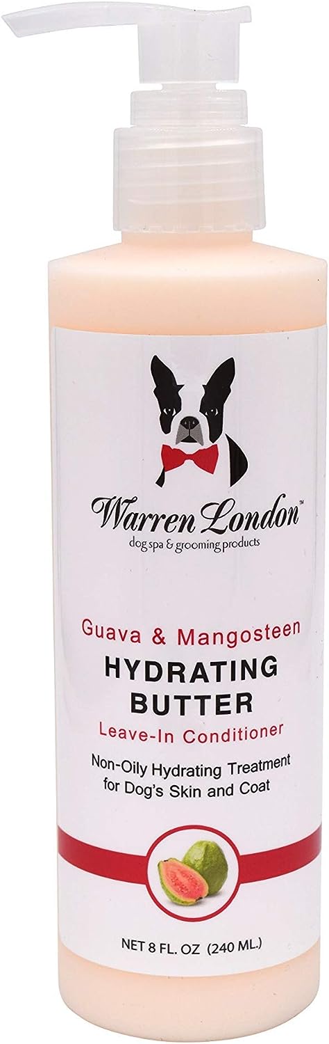 Warren London Hydrating Butter Leave In Pet Conditioner for Dogs | Lotion Skin and Coat Aloe Puppy & Dog Hair Detangler, Dry Skin, Fur Dandruff Use After Shampoo Bathing Made in USA Guava 8oz