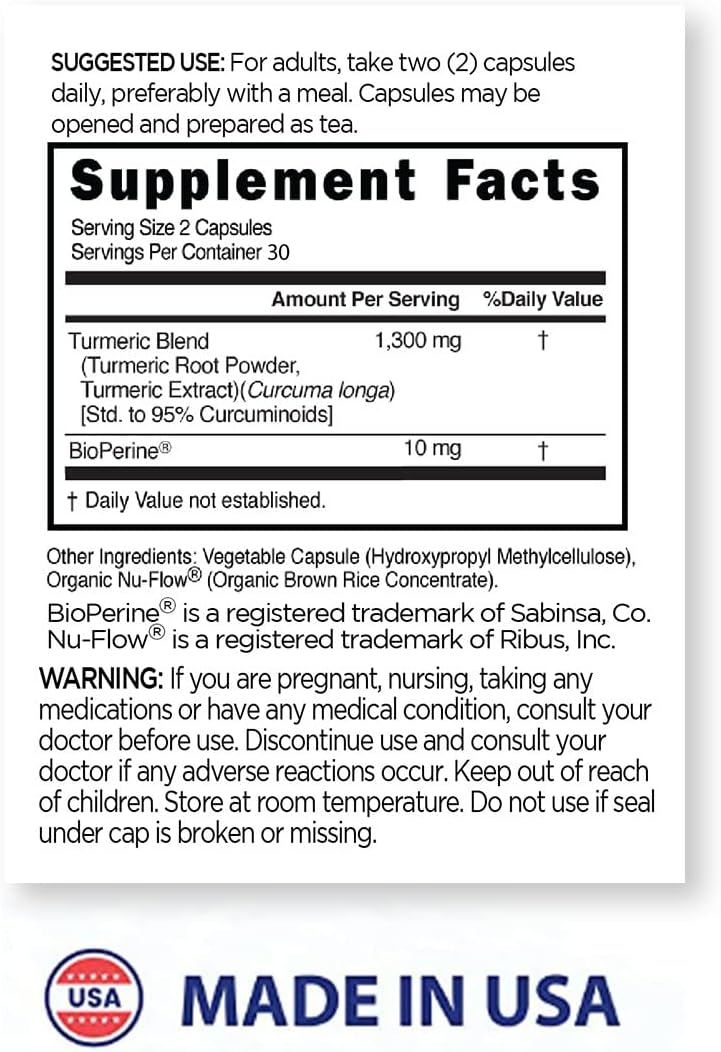 Blue Emu Joint Health Turmeric Extract Plus Bioperine Patented Black Pepper Extract for Enhanced Absorption,1,300 mg, 60 Capsules, 2 Pack : Health & Household