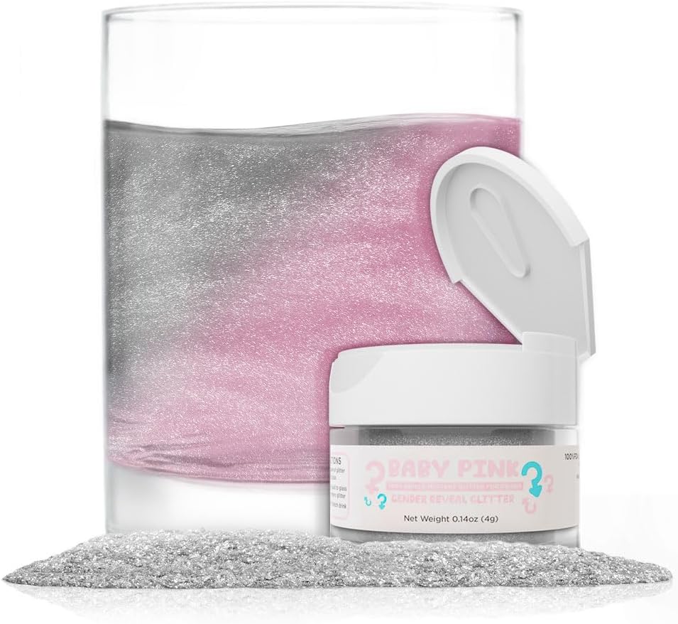 Brew Glitter - Baby Pink Gender Reveal Color Changing Edible Drink Glitter (4G, 1X Jars) For Clear Cocktails, Mocktails And Other Beverages!