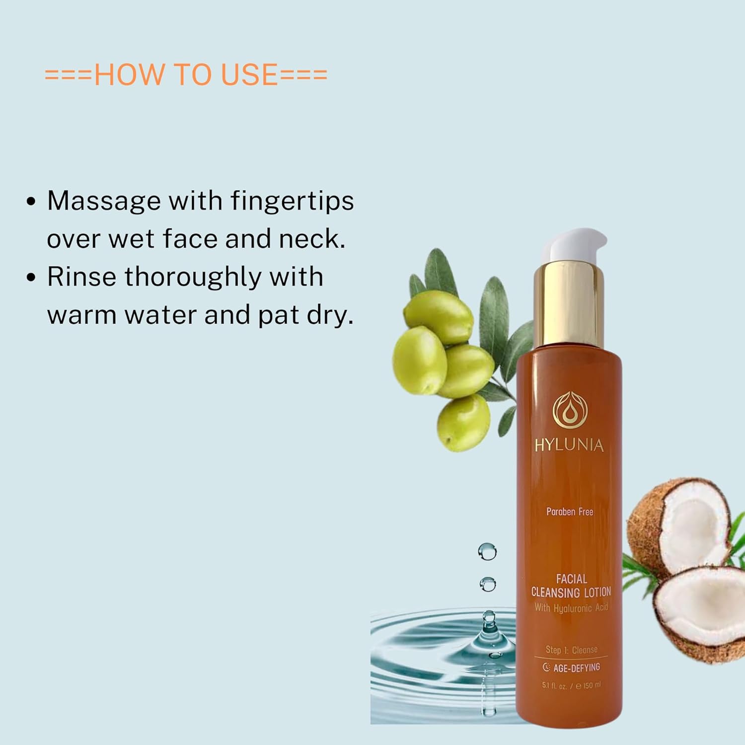 Hylunia Skincare Gentle Cleansing Lotion 5.1 Oz With Hyaluronic Acid & Olive Oil Squalene – Hydrating, Non-Drying, Ph Balanced Facial Cleanser For Sensitive & Mature Skin, Makeup Remover : Beauty & Personal Care