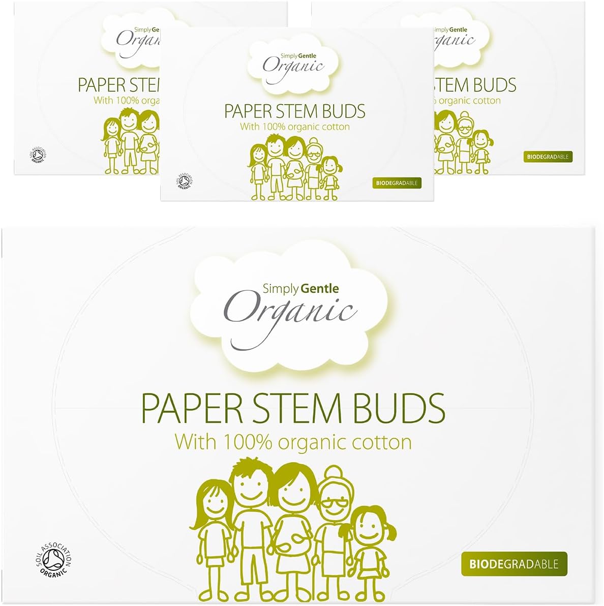 Simply Gentle Organic, Cotton Buds - 100% Organic Cotton & Fsc Paper Stems - For Cleaning Delicate Areas Around Eyes & Outer Ears - Eco Friendly & Biodegradable - 200 Buds (Pack Of 3)