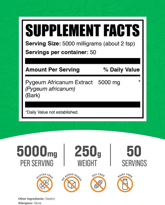 Bulksupplements.Com Pygeum Africanum Extract Powder - From Pygeum Bark, Pygeum Supplement - Pygeum Powder, Gluten Free - 5000Mg Per Serving, 250G (8.8 Oz) (Pack Of 1)