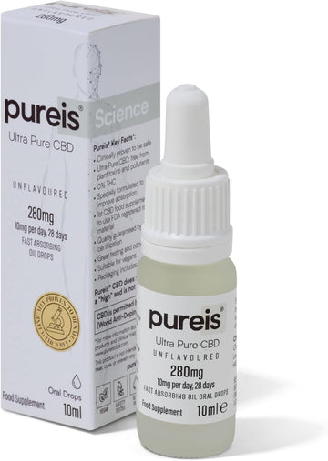 Pureis Cbd Oil, Ultra Pure, Fast Absorbing - Spearmint Flavour Oral Spray - 280 Mg = 10 Mg Of Cbd Per Use - 0% Thc, Non-Addictive, Vegan, Gluten-Free - 10 Ml