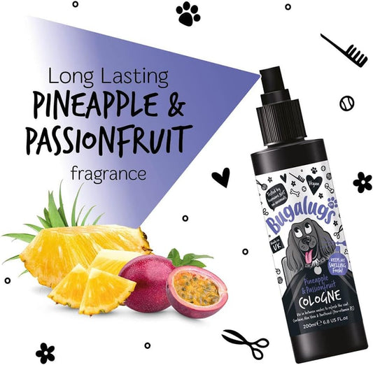BUGALUGS Dog Cologne perfume - dog deodorant deodoriser spray use with professional groom Dog Shampoo For Dogs, Cats & Pets (Pineapple & Passionfruit, 200ml)5056176298500