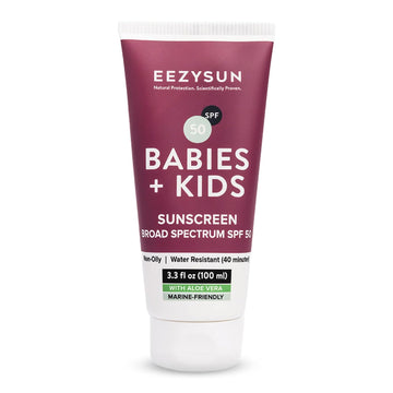 Babies & Kids Spf 50 Mineral Sunscreen | Dermatologically Tested For Sensitive Skin | Contains Aloe Vera | Sweat/Water Resistant | Cruelty-Free | Reef-Safe | Travel Size - 3.3 Fl Oz