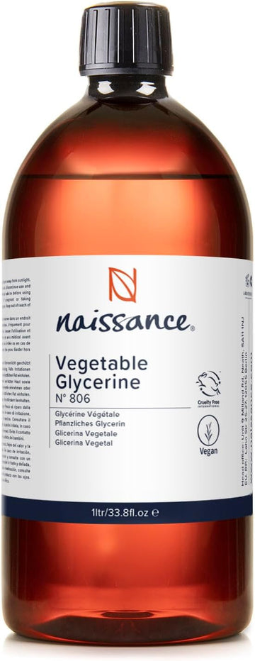 Naissance Vegetable Glycerine (Glycerol) Liquid (no. 806) 1 Litre - 100% Pure & Natural Glycerin, Premium EP/BP/USP Pharmaceutical Grade, Natural Humectant, Fragrance Free