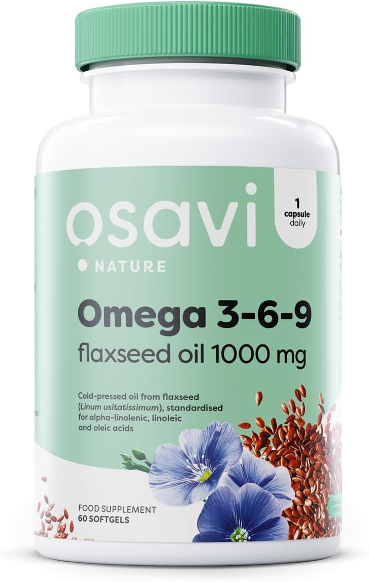 Osavi Omega 3–6–9 Flaxseed Oil 1000 Mg – 120 Softgels | Cold–Pressed Flaxseed Oil With Essential Omega 3–6–9 Fatty Acids | Rich In Unsaturated Fatty Acids