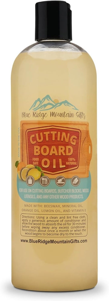 Conditioner for Wood Cutting Boards - Natural Food Grade Wood Oil for Custom Chopping Boards & More - Orange Oil, Lemon Oil & Beeswax Blend Protects & Enhances Wood - 16 oz