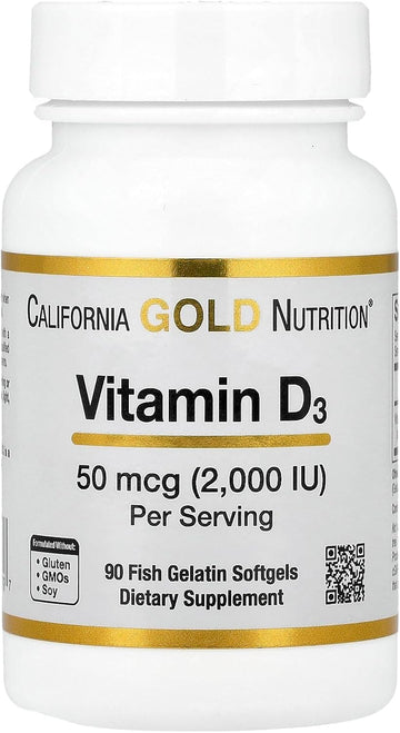 California Gold Nutrition Vitamin D3, 50 Mcg (2,000 Iu), 90 Fish Gelatin Softgels