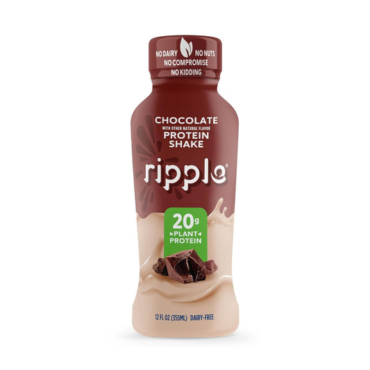 Ripple Vegan Protein Shake | Chocolate | 20G Nutritious Plant Based Pea Protein | Shelf Stable | No Gmos, Soy, Nut, Gluten, Lactose | 12 Oz, 12 Pack