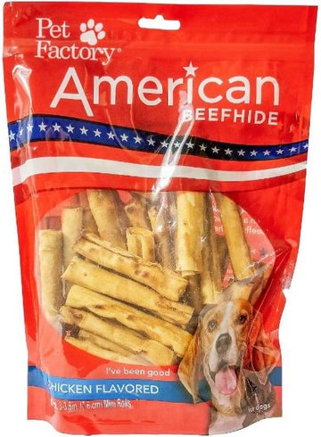 Pet Factory American Beefhide 3" Mini Rolls Dog Chew Treats - Chicken Flavor, 40 Count/1 Pack