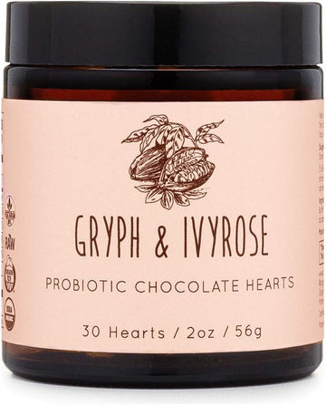 Gryph and IvyRose Kids Probiotic - Organic, Gluten Free Dark Chocolate Hearts - Immune System Boost and Digestive Health Snacks for Children - Ages 4+ (1-Pack)