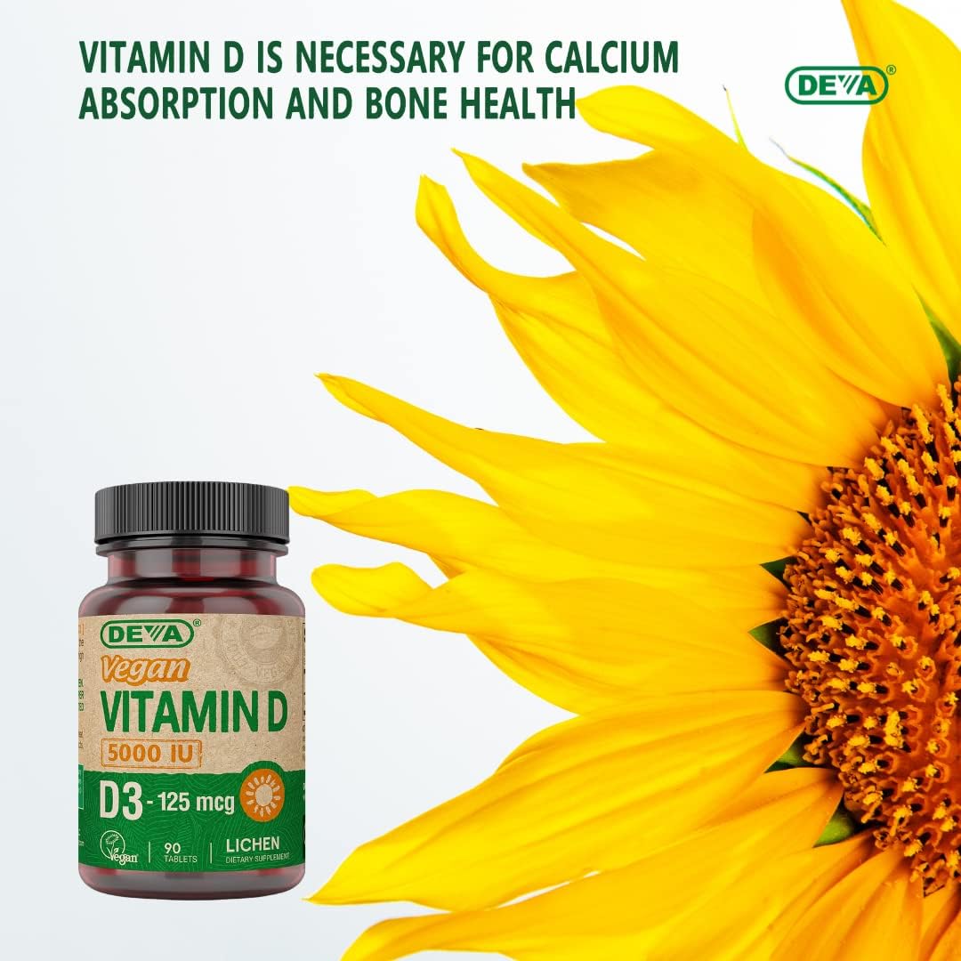 DEVA Vitamin D3 5000 IU, Sunshine Supplement, 125 mcg of Vegan D3, 90-Count Bottle : Health & Household