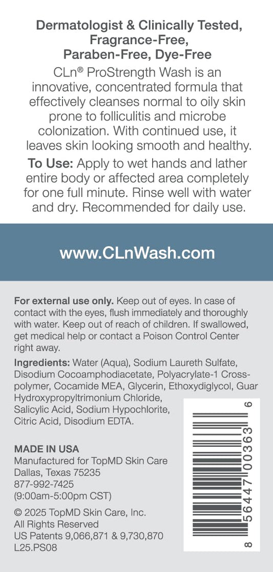 Cln® Prostrength Wash - Ph-Balanced And Formulated For Daily Use With Salicylic Acid To Cleanse And Exfoliate Normal To Oily Skin For Men And Women With Body Odor, 8 Fl Oz