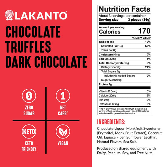 Lakanto Sugar Free Chocolate Truffles - Sweetened with Monk Fruit, Keto Diet Friendly, Vegan, 1 Net Carb, Creamy, Smooth, Delicious (Original - Pack of 3)
