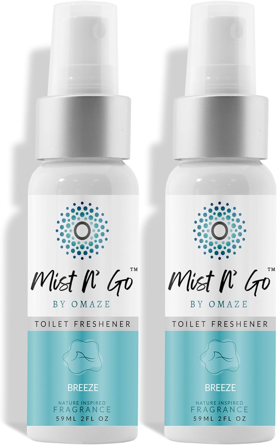 Mist N' Go by OMAZE Breeze Scent Toilet Spray For Poop - Bathroom Spray Odor Eliminator Use Before You Sit On Toilet - Bathroom Poop Spray For Toilet Use For Travelling - Regular Size (2oz x2)