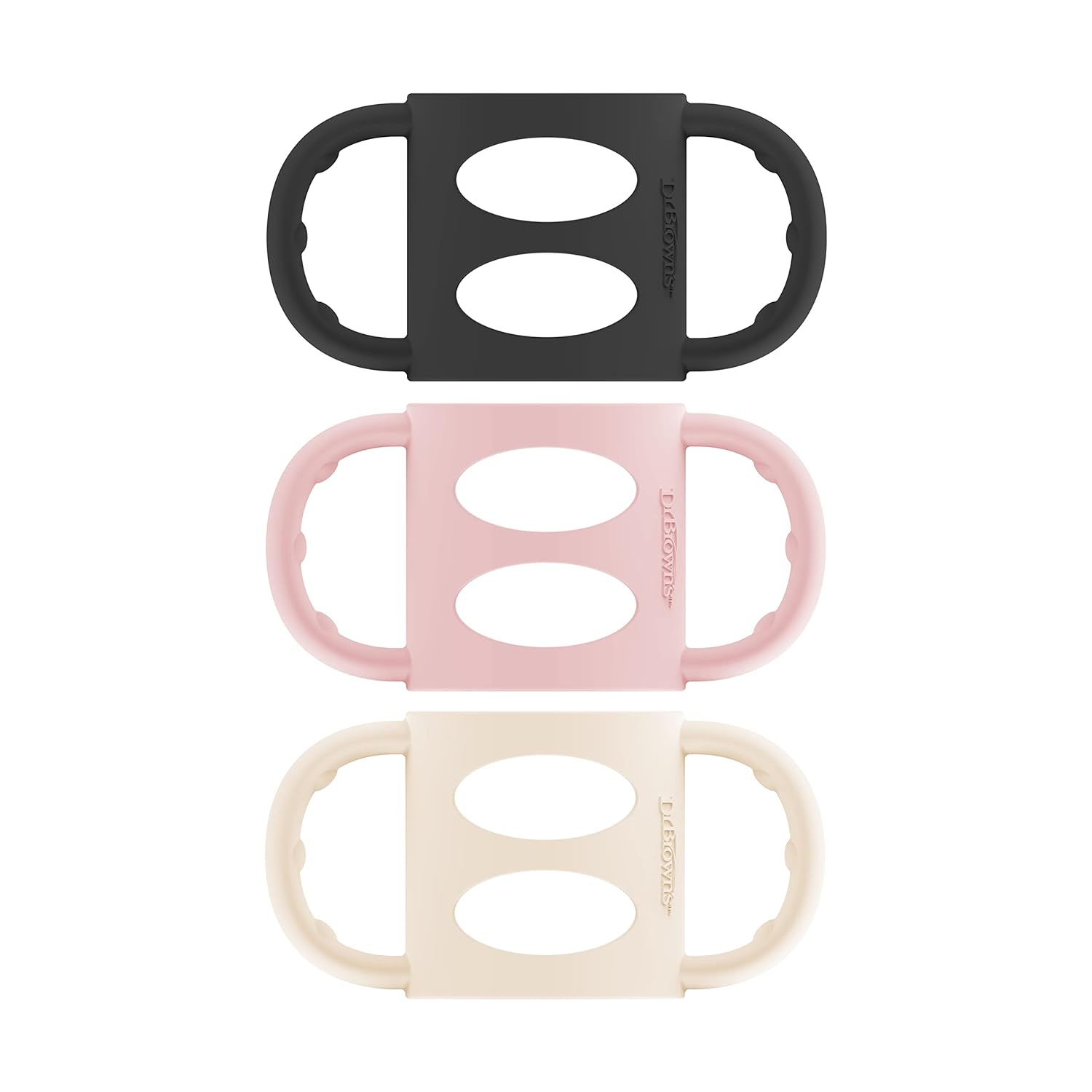 Dr. Brown’S Milestones 100% Silicone Baby Bottle Handles, Narrow, Black, Light Pink, Ecru, 3 Pack, 4M+