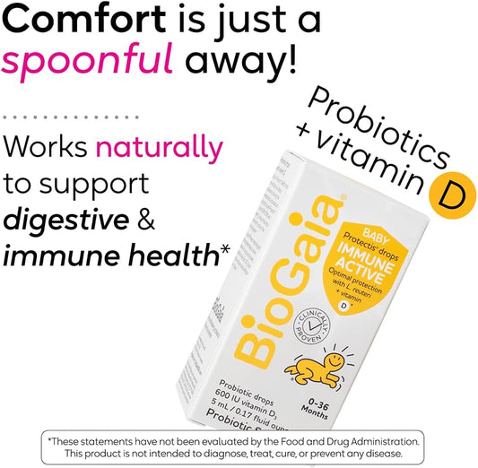 Biogaia Immune Active Baby Probiotic Drops + Vitamin D | For Digestive & Immune Health | For Babies & Toddlers 0-36 Months | Pediatrician Trusted | Allergen, Dairy, Soy & Gluten Free