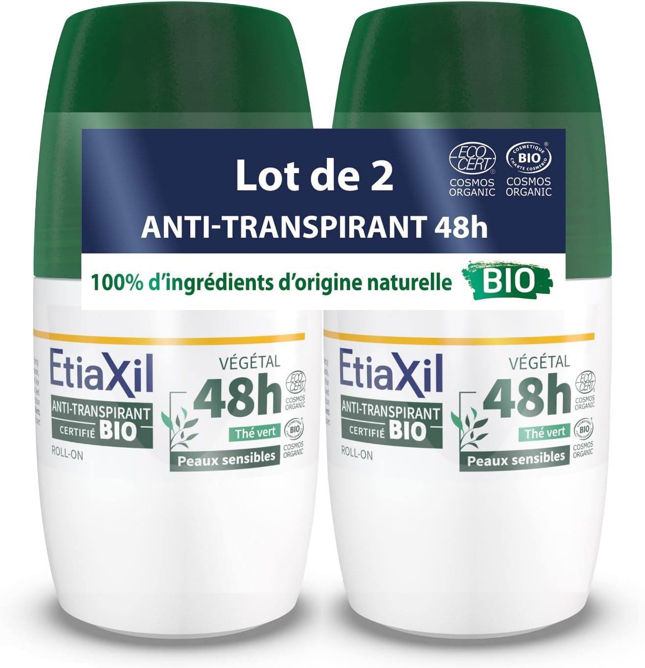 Etiaxil Botanical Anti-Perspirant Deodorant 48H Roll-On Organic 2 X 50Ml - Green Tea