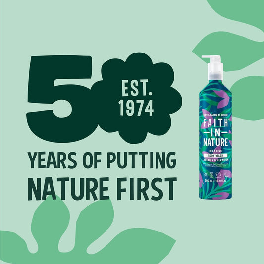 Faith In Nature 500Ml Metal Bottle Natural Lavender And Geranium Body Wash, Relaxing Shower Gel, Vegan And Cruelty Free, No Sls Or Parabens