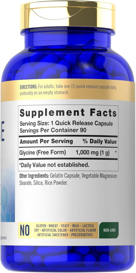 Carlyle Glycine 1000Mg | 90 Powder Pills | Quick Release Capsules | Premium Quality | Non-Gmo & Gluten Free Supplement