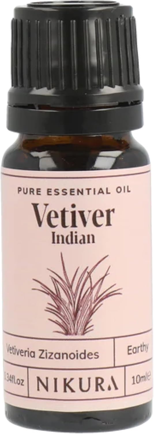 Nikura Vetiver (Indian) Essential Oil - 10Ml | 100% Pure Natural Oils | Perfect For Study Focus, Perfume Base, Insect Repellent | Great For Self Care, Diffusers, Aromatherapy | Vegan & Uk Made