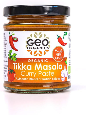 Geo Organics Tikka Masala Curry Paste 180G (Pack Of 1) Serves 4 | Organic Curry Paste | Certified Organic & Vegan-Friendly | Authentic Restaurant Recipe Base Tikka Masala Vegan Food