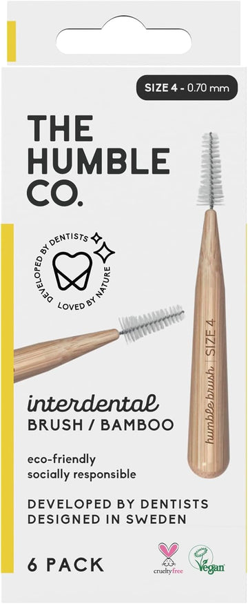 The Humble Co. - Interdental Brushes - Size 4-0.7 Mm - Developed By Dentists - Designed In Sweden - Sustainable & Reusable - Vegan & Cruelty-Free - 6P