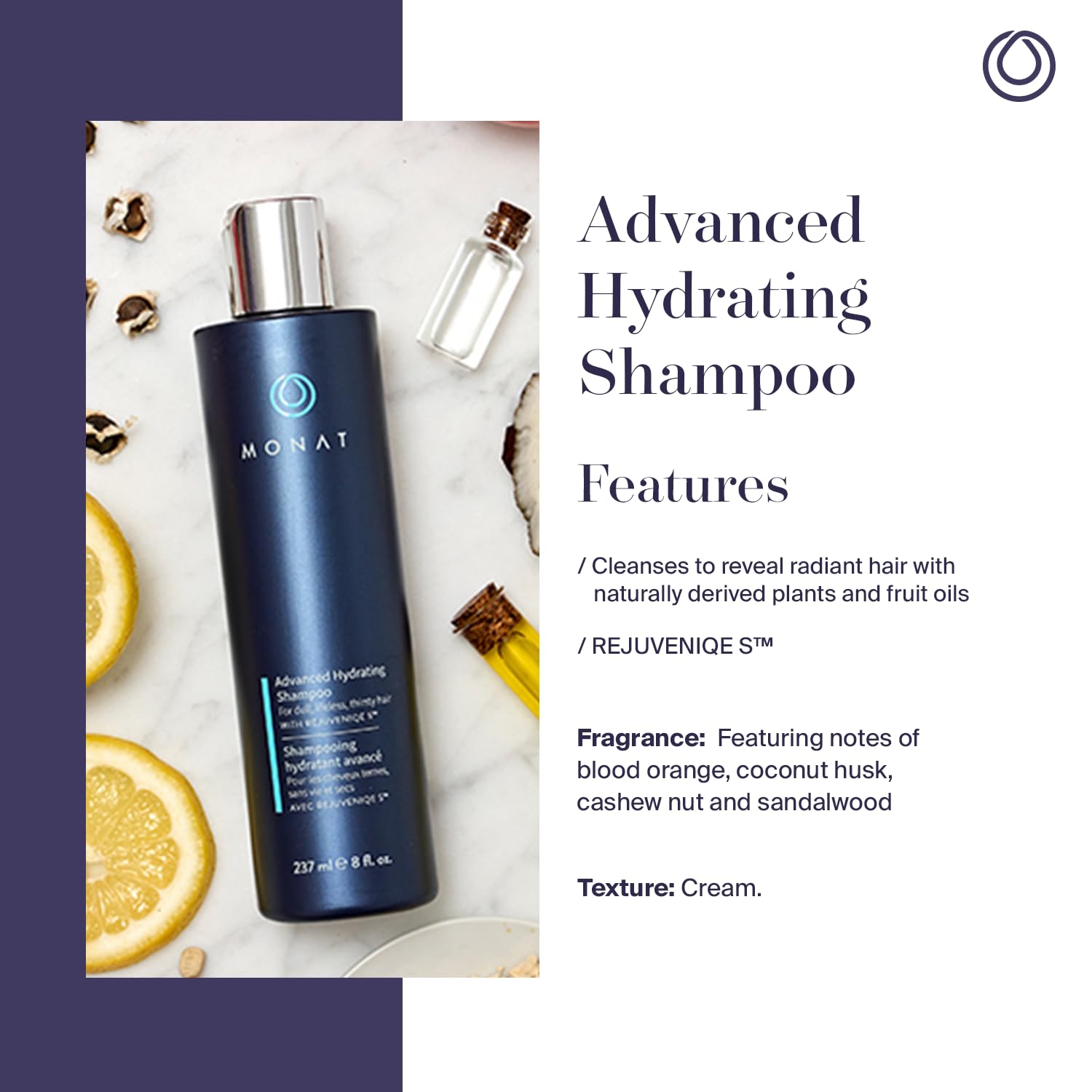 MONAT Advanced Hydrating Shampoo Infused with Rejuveniqe S - Lightweight Hair Shampoo/Moisturizing Shampoo That Nourishes Fine to Medium Hair - Net Wt. 237 ml / 8 fl. oz. : Beauty & Personal Care