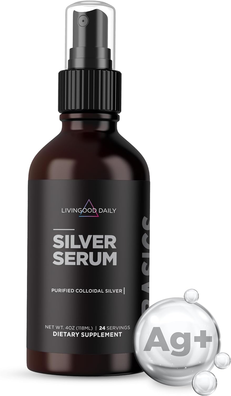 Livingood Daily Colloidal Silver Liquid Spray, Silver Serum (4 Fl Oz) - 10 PPM Colloidal Silver Spray for Eyes, Mouth, Ears, Nose & Skin - Immune Support Supplement for Urinary Health - Non-GMO, Vegan