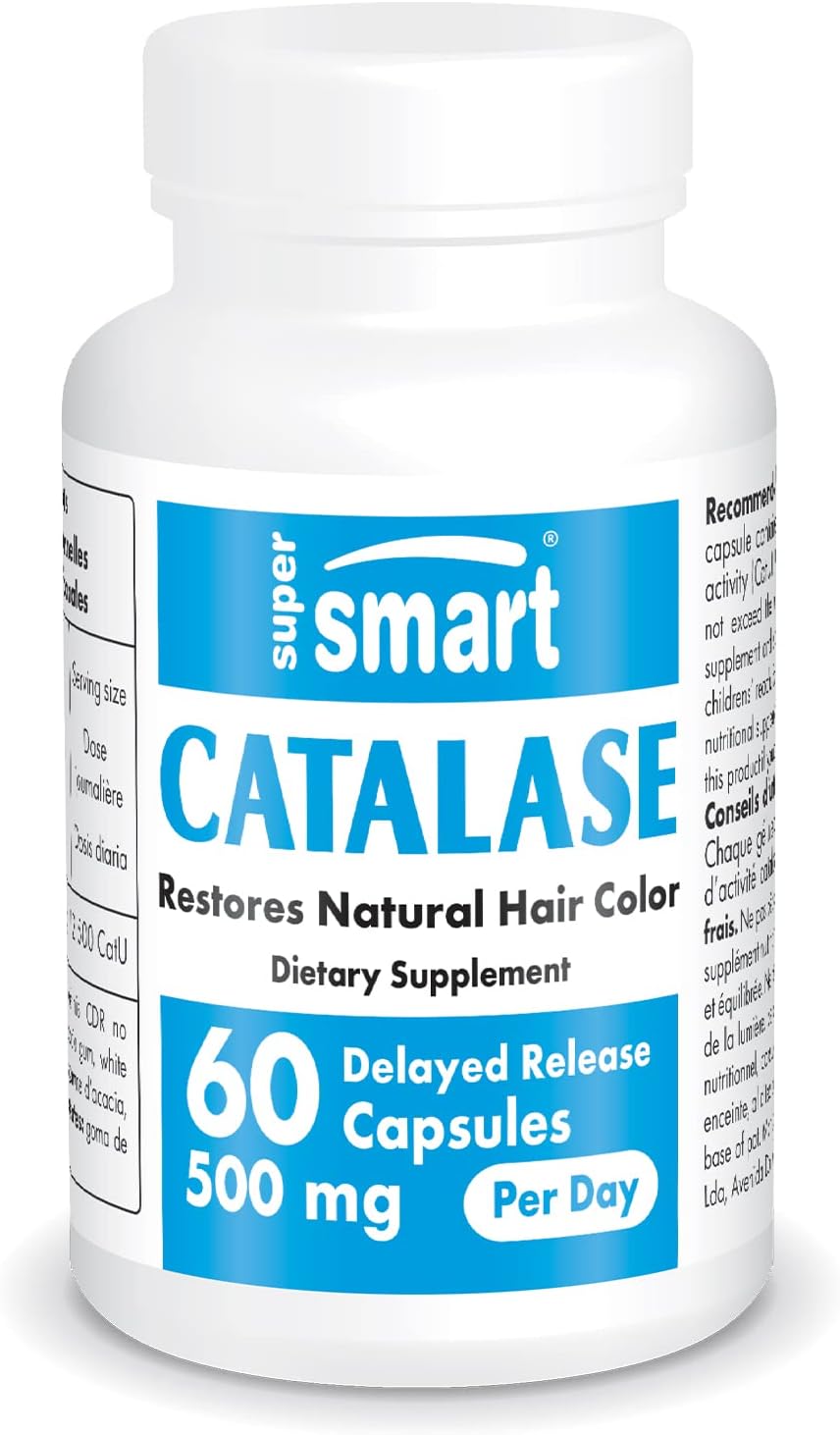 Supersmart - Catalase 500Mg Per Day (12500 Catu) - Natural Enzyme - Anti Gray Hair Supplement | Non-Gmo & Gluten Free - 60 Delayed Release Capsules