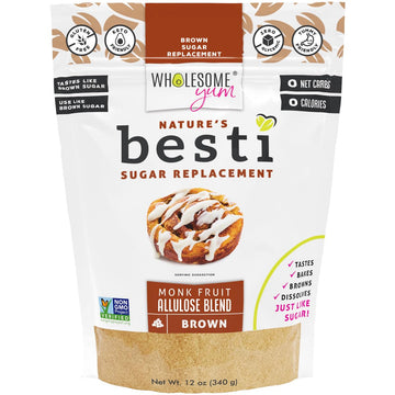 Wholesome Yum Besti Natural Brown Sugar Substitute - Brown Monk Fruit Sweetener Blend With Allulose (No Erythritol) - Keto, Non Gmo, Zero Carb, Zero Calorie, Sugar Free, No Aftertaste (12 Oz)