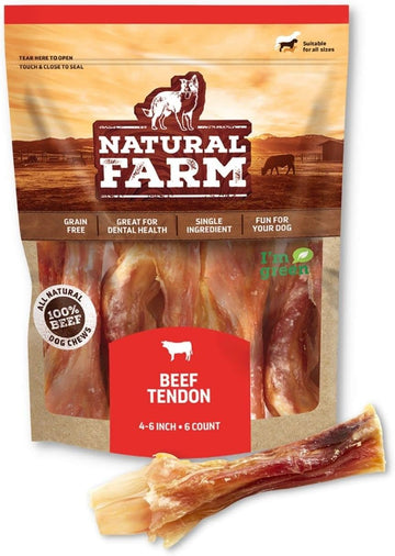 Natural Farm Extra-Thick Beef Tendons (4-6 Inch, 6 Pack), Natural Chondroitin And Collagen: Supports Healthy Joints, Great For Dental Health – Made & Packaged, All Dog Sizes
