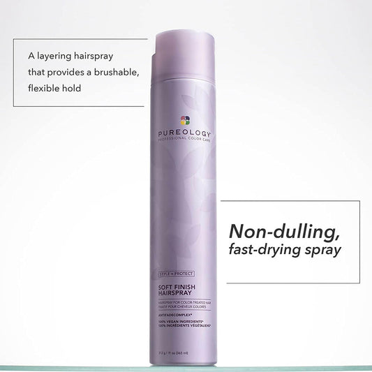 Pureology Style + Protect Soft Finish Hairspray | For Color-Treated Hair | Flexible Hold, Non-Drying Hairspray | Silicone Free | Vegan | Updated Packaging | 2.1 Oz.|