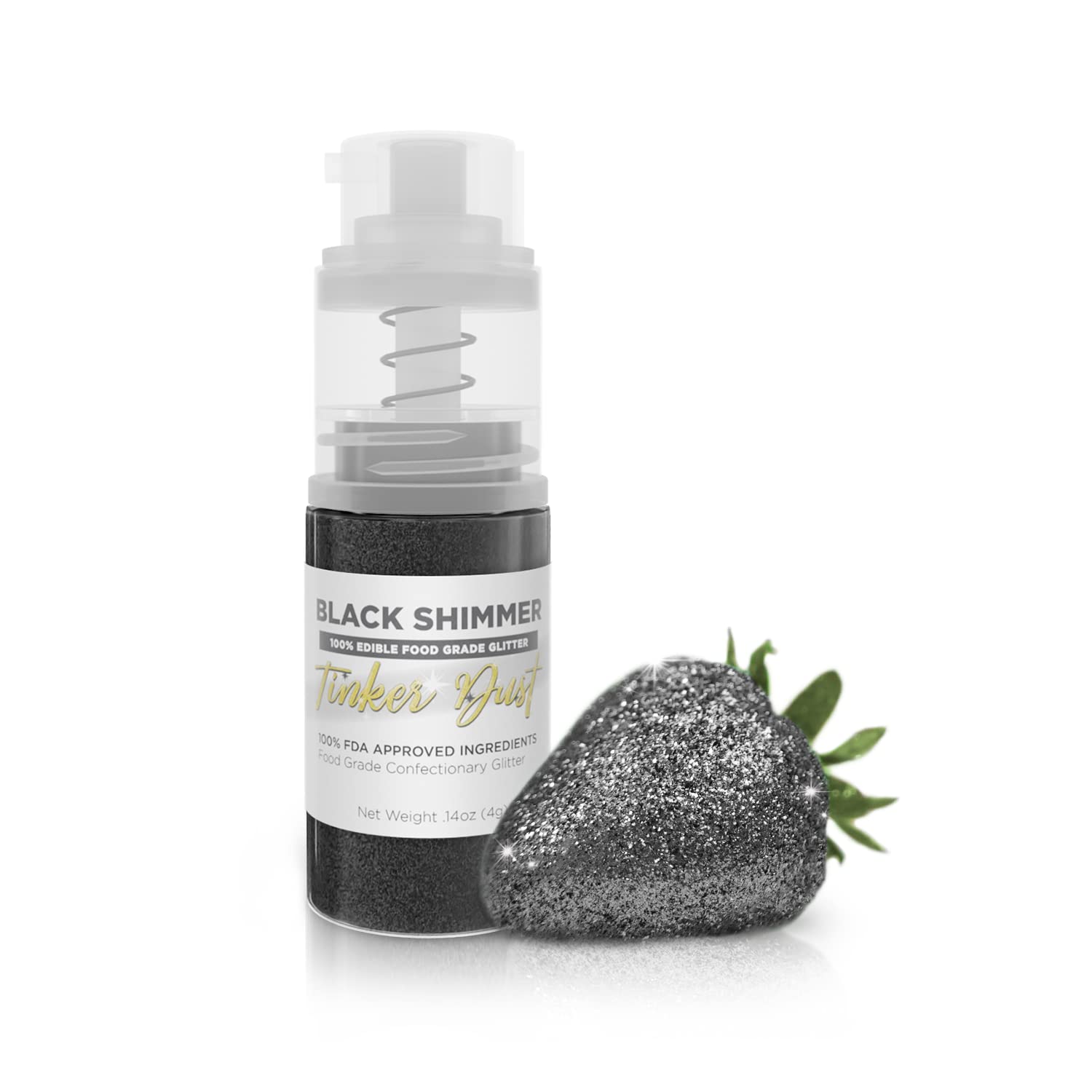Bakell - Black Tinker Dust (4G, 1X Mini Spray Pump) Edible Glitter For Food, Desserts, And Beverages!