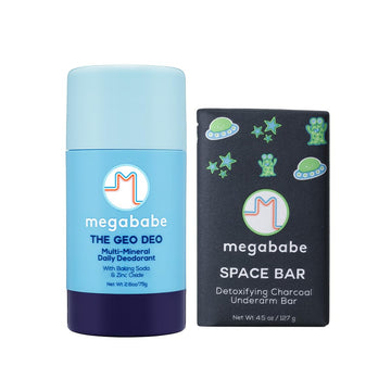 Megababe Underarm 2-Piece Bundle - Geo Deo Daily Deodorant 2.6 Oz & Space Bar Detox Soap 4.5 Oz | Odor Protection, Aluminum Free