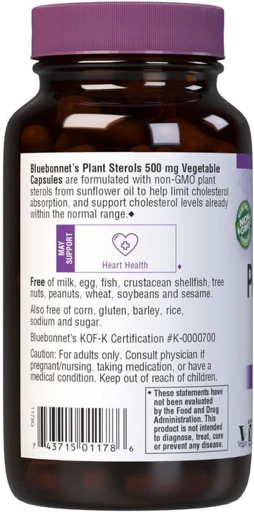 Bluebonnet Nutrition Plant Sterols 500Mg Heart Health Supplement For Men & Women* - Non-Gmo Beta-Sitosterol From Sunflower Oil - Vegan, Gluten-Free - 90 Vegetable Capsules