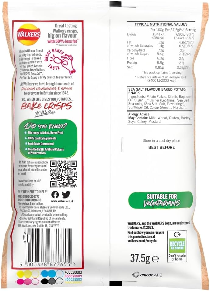 Walkers Baked Sea Salt Snacks Crisps 37.5G