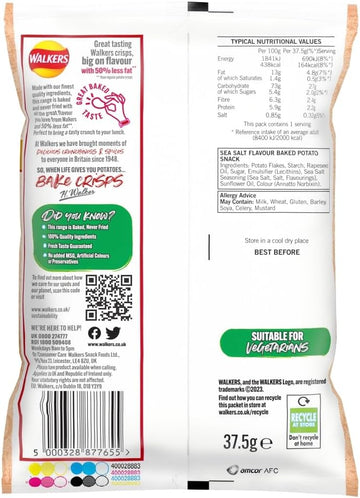 Walkers Baked Sea Salt Snacks Crisps 37.5G