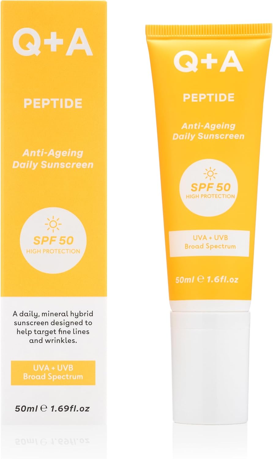 Q+A Peptide Spf 50 Anti-Ageing Daily Sunscreen (50Ml), Broad-Spectrum Uva/Uvb Protection With Pre-Peptides, Fragrance Free Skincare, Helps Prevent Signs Of Ageing While Protecting From Uv Damage